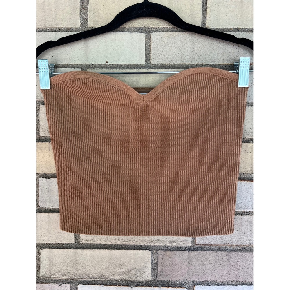 Babaton Aritzia Sculpt Knit Sweetheart Strapless Crop Top Bandeau Brown Medium